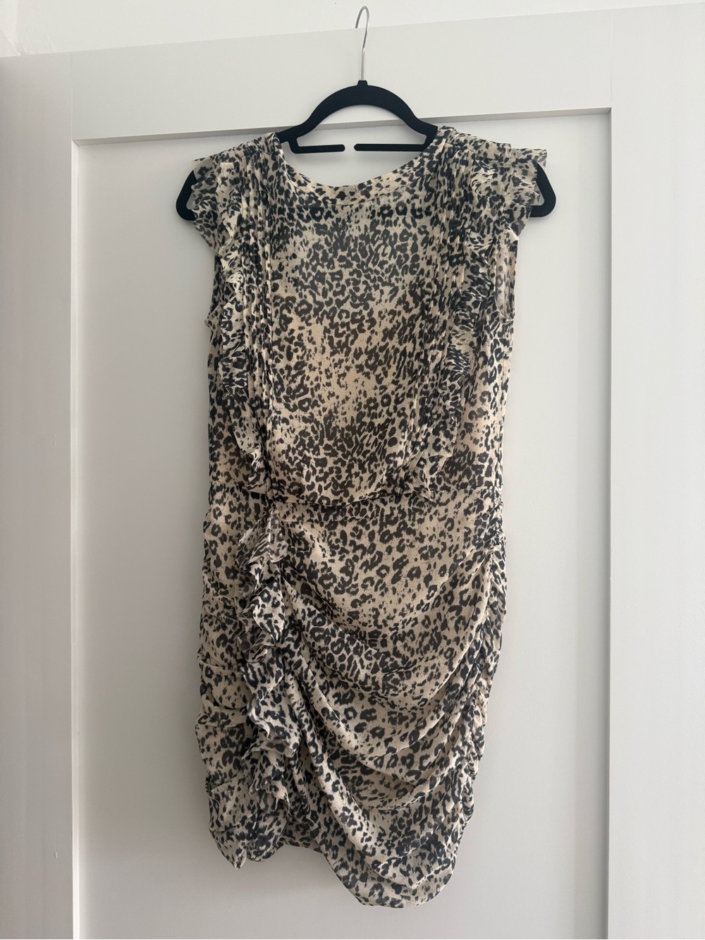 IRO Leopard Print Ruffled Cap-Sleeve Dress - Beige/Black